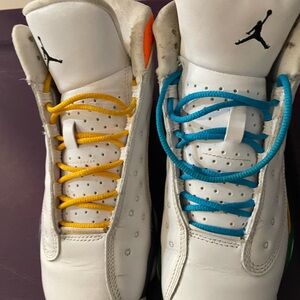 Air Jordan Kids' Retro Basketball Shoes - White with Yellow & Blue Accents 6Y
